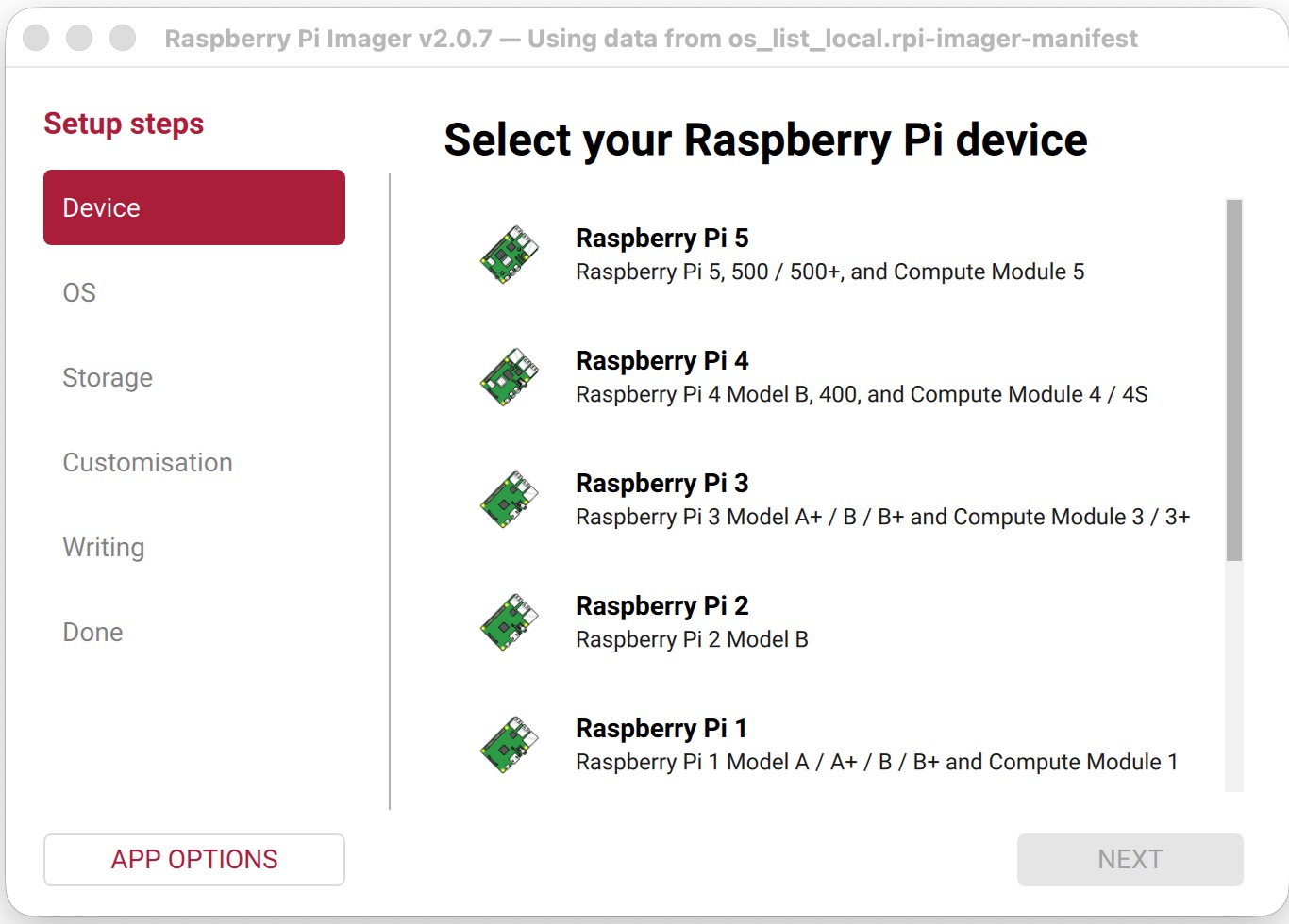 Select your device