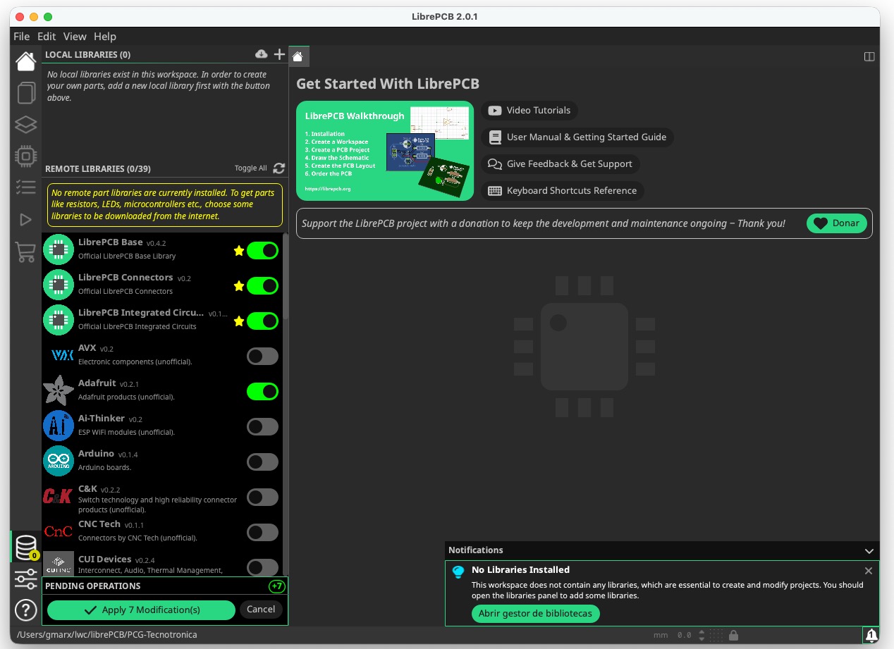The installed or selected libraries